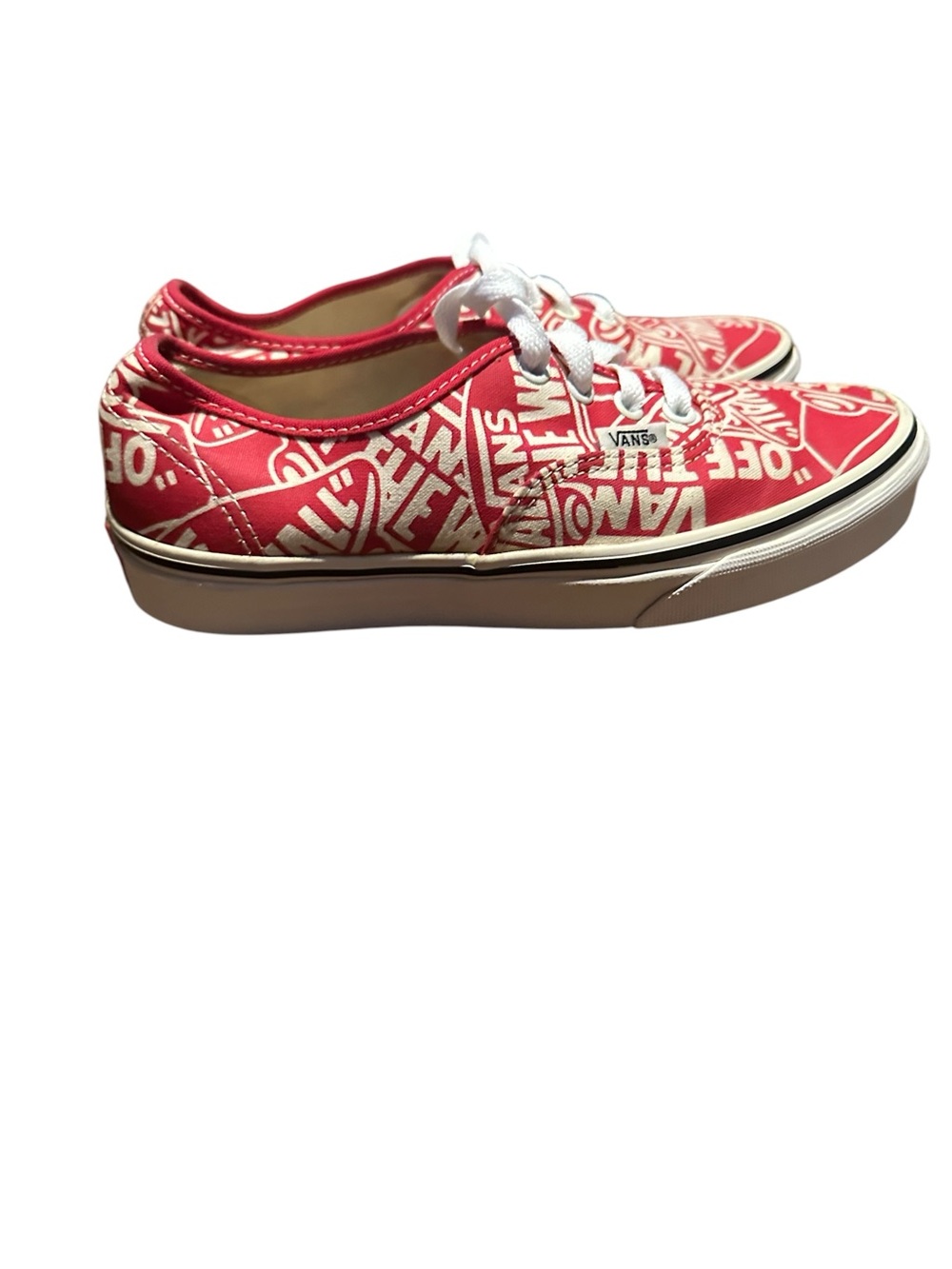 Vans Kids Red and White Logo-Print Lace-Up Sneakers